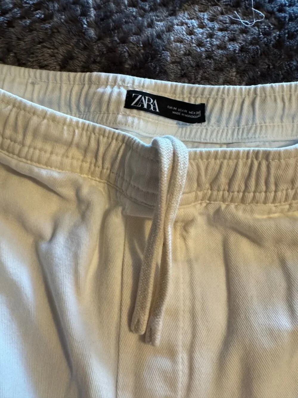 Zara Mens White Denim Twill Drawstring Jogger Pants Size Medium